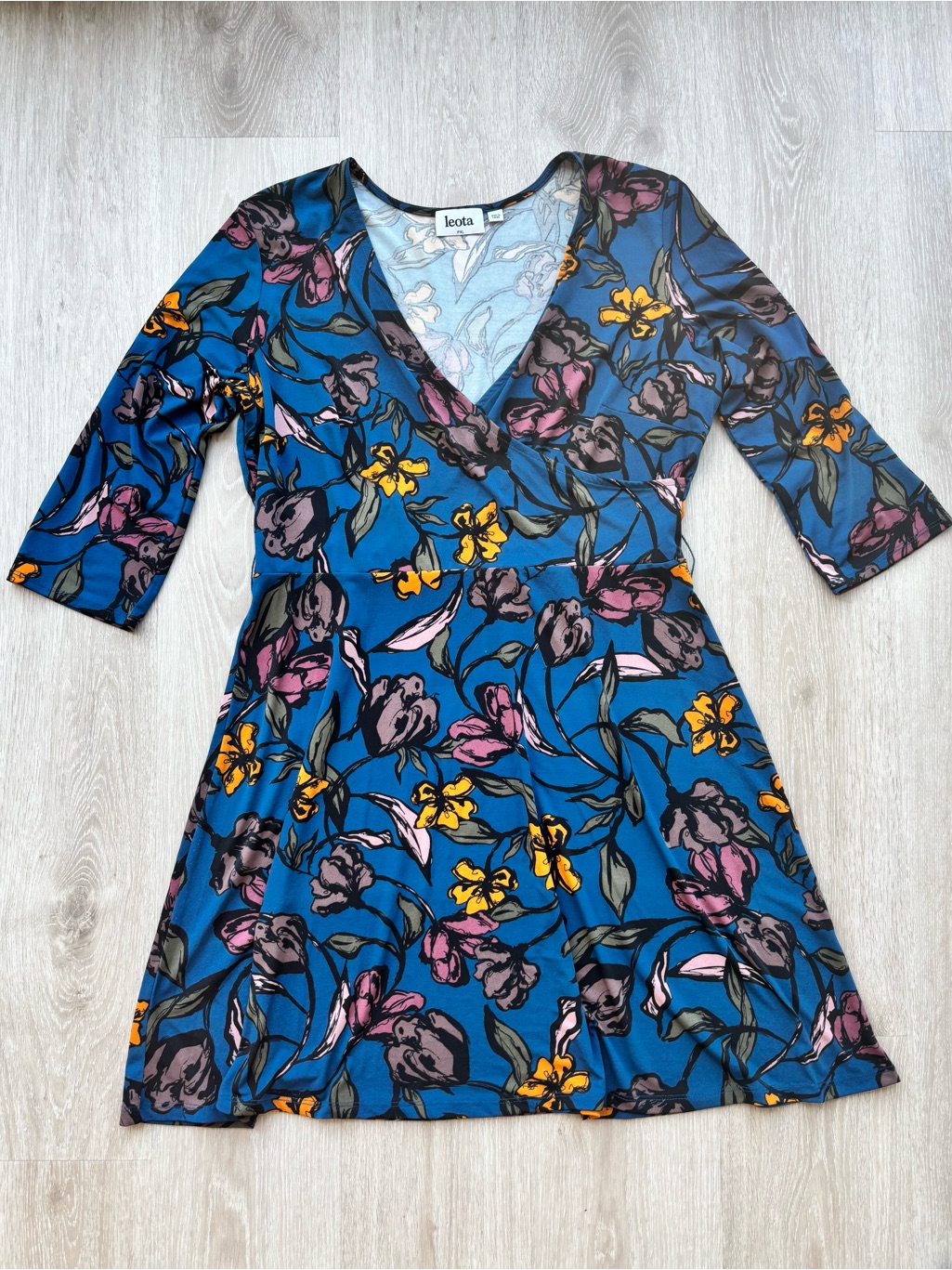 Leota Perfect Wrap Dress | Size Pxl (Petite Xl) | Teal Blue Floral Print